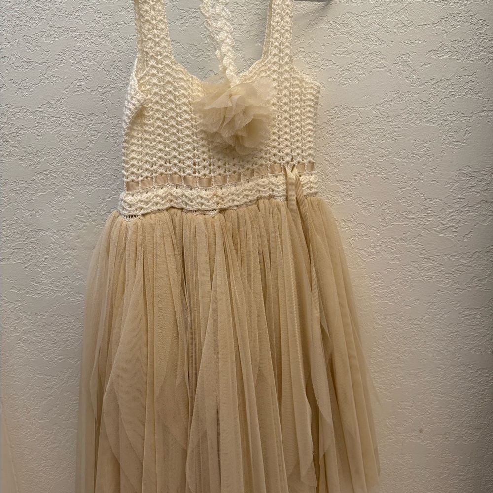 Cream Crochet and Tulle flower girl Dress